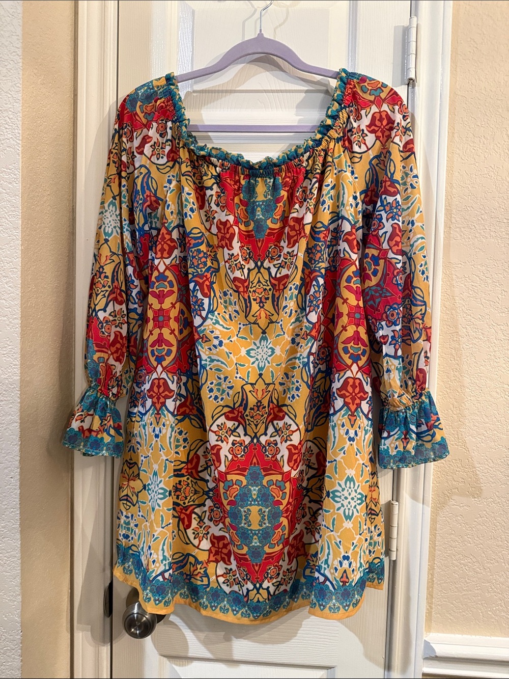 Flying Tomato Multicolor Boho Medallion Top — Yellow, Teal & Red